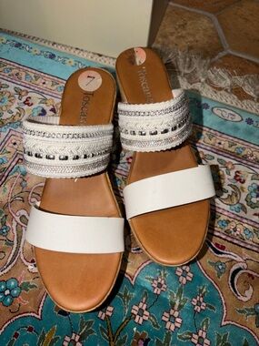 Toscana White Embellished Wedge Slide Sandals - Women's